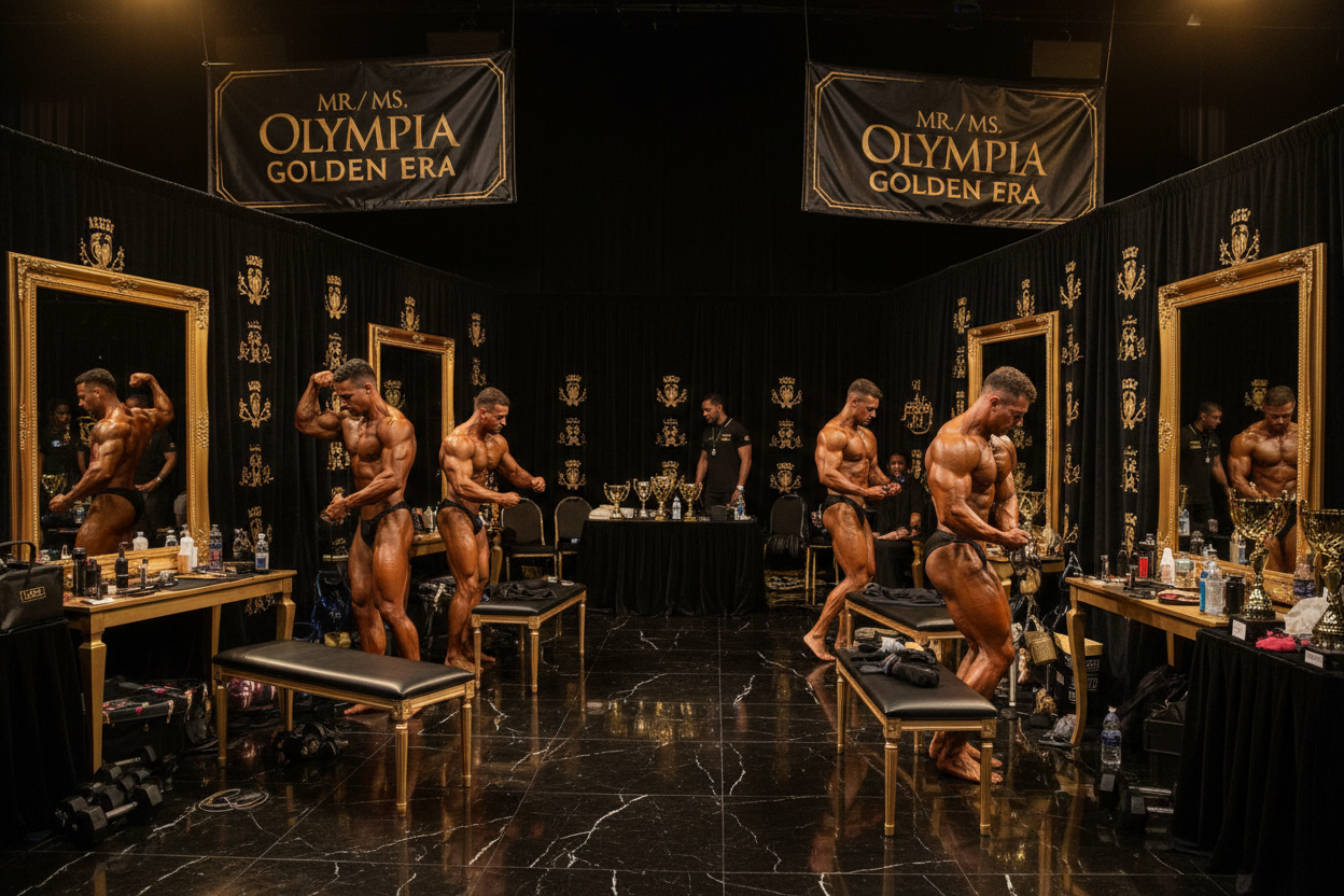 muscle contest backstage, black & gold