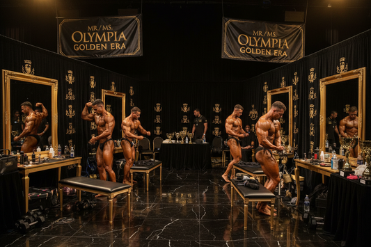 muscle contest backstage, black & gold