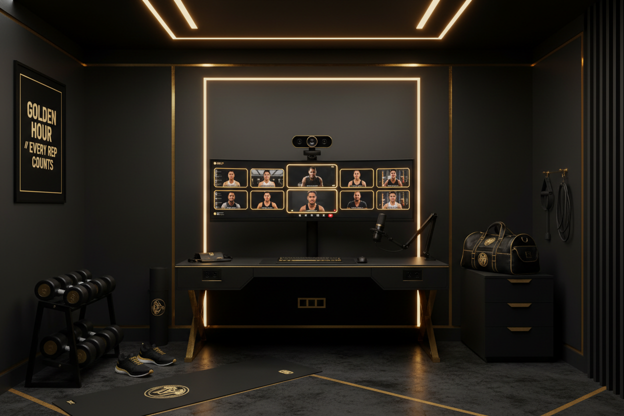 video conferencing for athletes in black & gold 